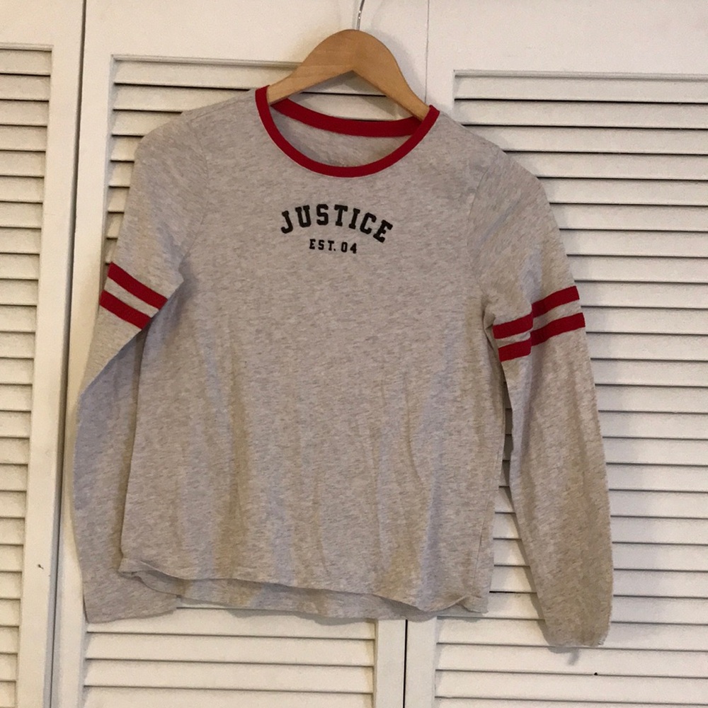 Justice Kids Gray Long Sleeve Shirt with Red Accents SZ 14